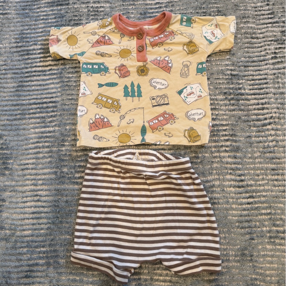 Tesa Babe Camping Shirt and Brown and White Striped Shorts